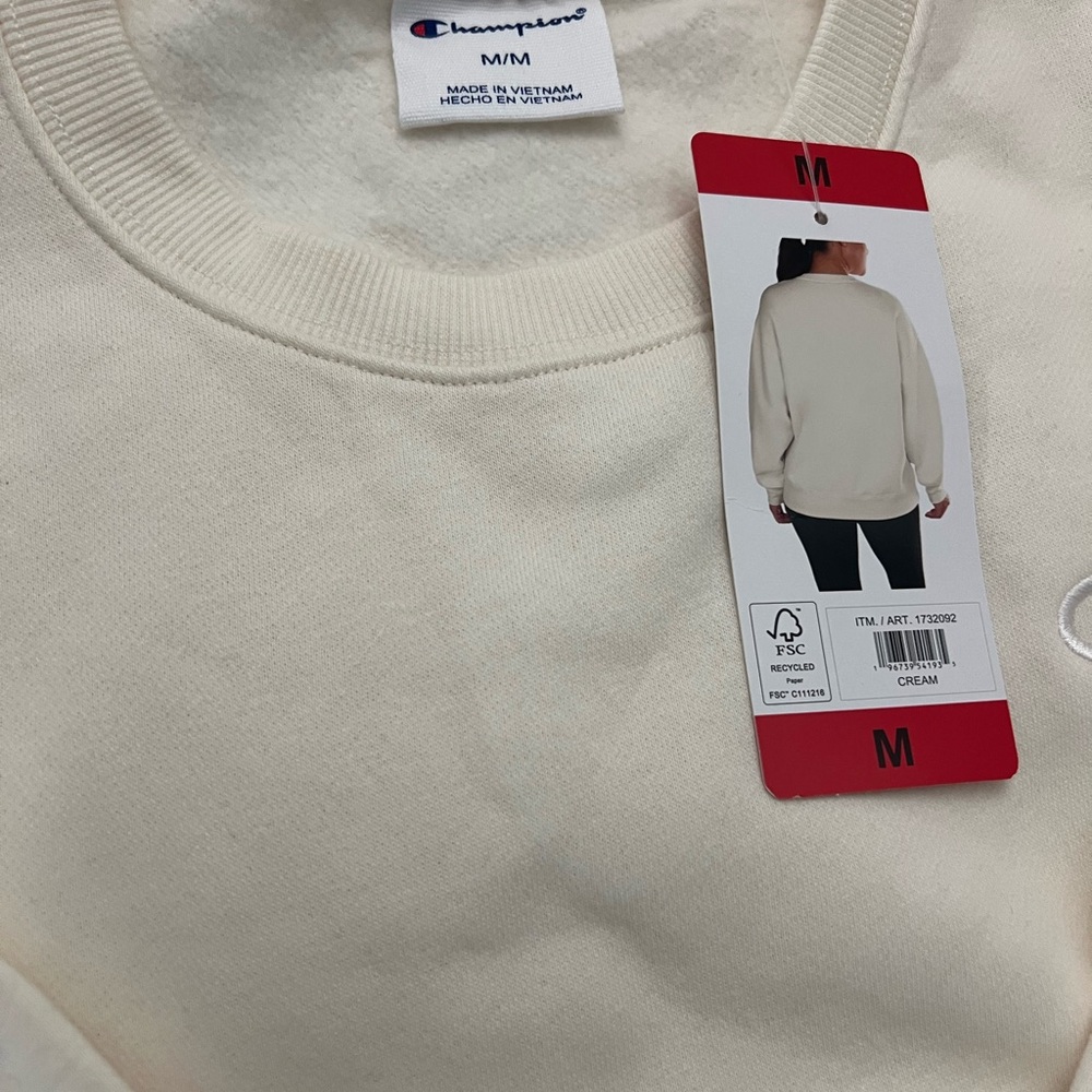 Champion Women Off-White Crewneck Sweater